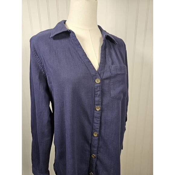 L.L Bean Cloud Gauze Cover-Up Blouse Tunic Women’s Size S Organic Cotton Blue - Picture 3 of 9